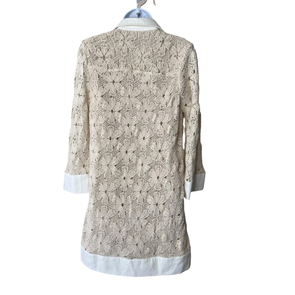 Tuckernuck NEW Tan Crochet Collier Collared Coastal Mini Dress Size S - Picture 7 of 10